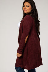 PinkBlush Burgundy Solid Knit Elbow Patch Plus Cardigan