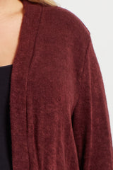 PinkBlush Burgundy Knit Elbow Patch Maternity Plus Cardigan