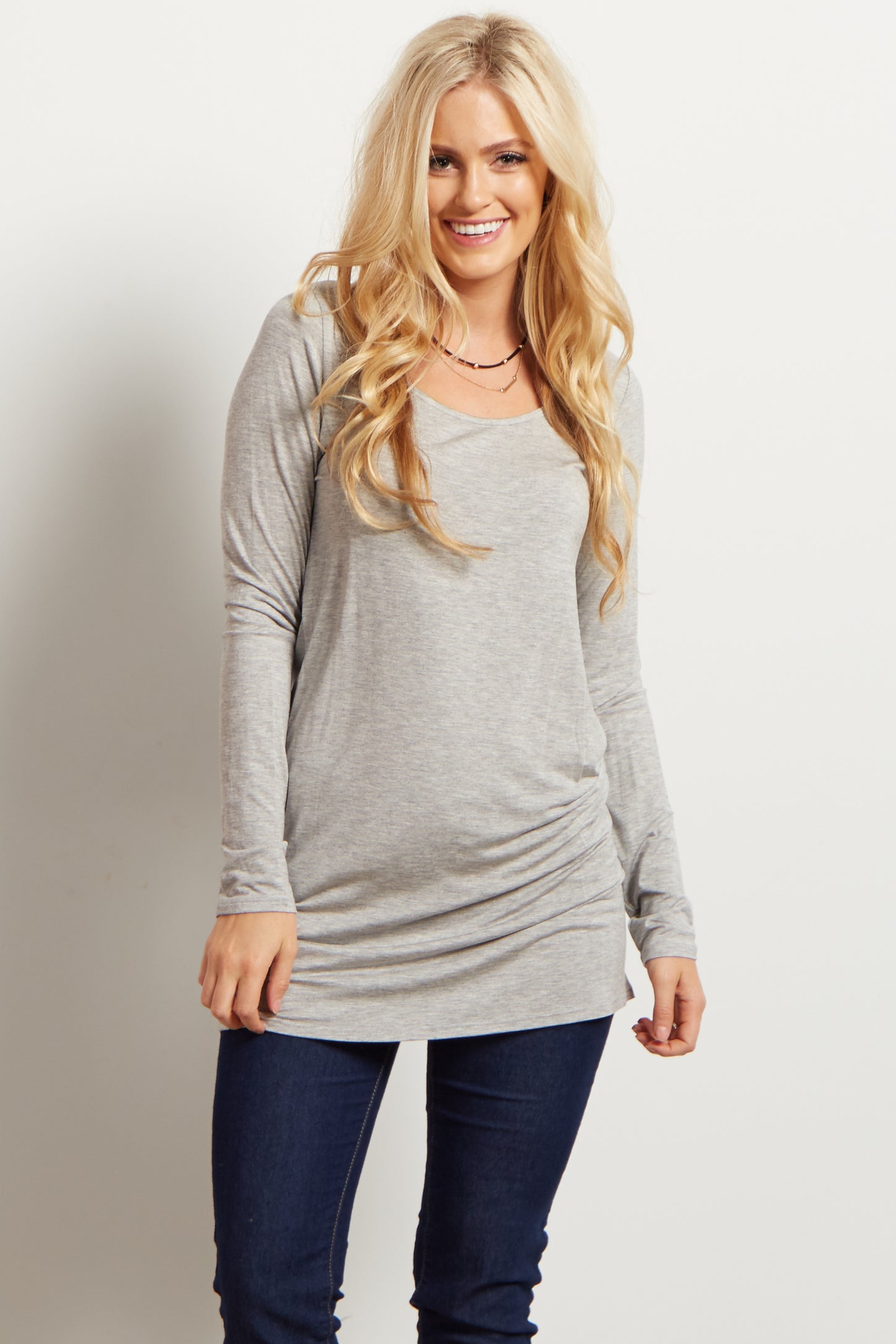 Grey Solid Long Sleeve Maternity Top