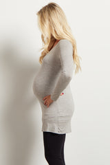 Grey Solid Long Sleeve Maternity Top