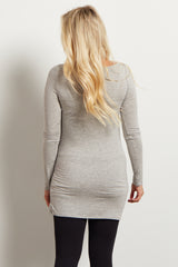 Grey Solid Long Sleeve Maternity Top