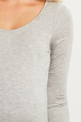 Grey Solid Long Sleeve Maternity Top
