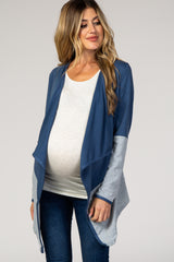 PinkBlush Blue Colorblock Draped Long Sleeve Maternity Cardigan
