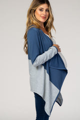 PinkBlush Blue Colorblock Draped Long Sleeve Maternity Cardigan