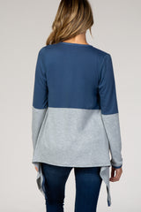 PinkBlush Blue Colorblock Draped Long Sleeve Maternity Cardigan