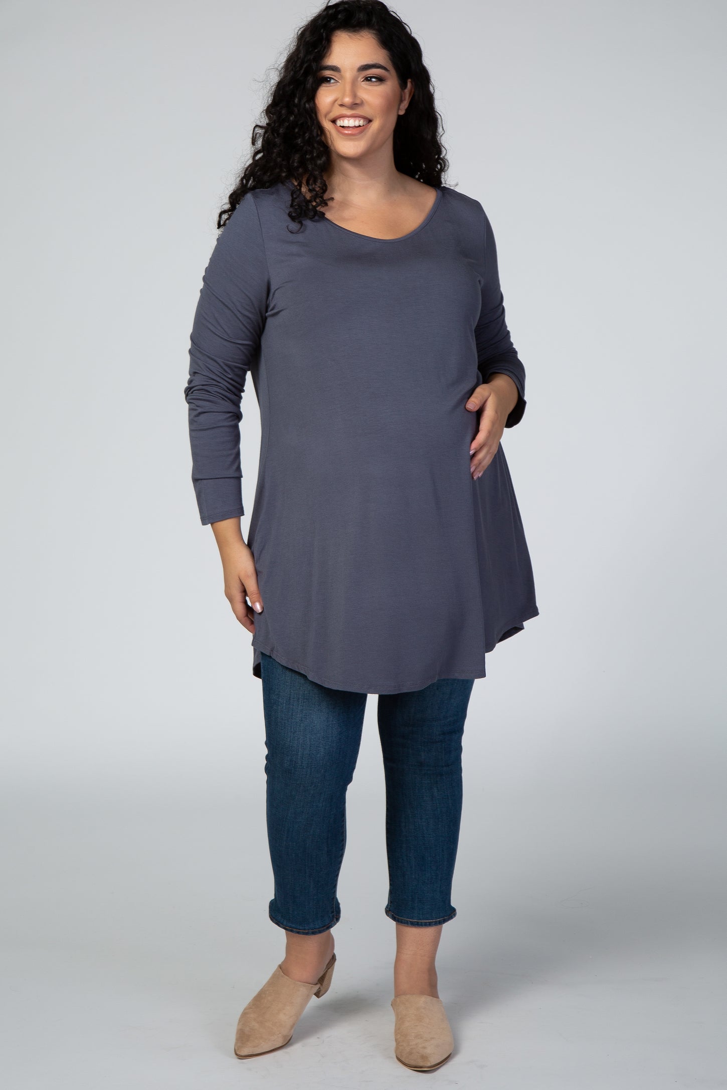 Charcoal Long Sleeve Bamboo Maternity Plus Size Top