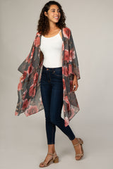 PinkBlush Grey Floral Chiffon Open Front Maternity Cover Up