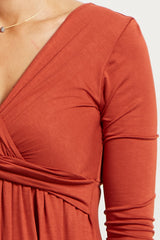 Rust Draped Front Nursing Dress