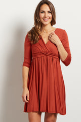 Rust Draped Front Nursing Dress