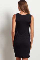 Black Sleeveless Wrap Hem Fitted Maternity Dress