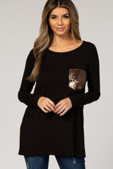 PinkBlush Black Sequin Pocket Maternity Top