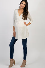 PinkBlush Beige Draped Front 3/4 Sleeve Maternity/Nursing Top