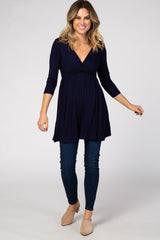 PinkBlush Navy Draped Front 3/4 Sleeve Nursing Top