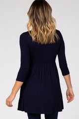 PinkBlush Navy Draped Front 3/4 Sleeve Nursing Top