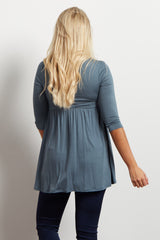 PinkBlush Slate Blue Draped Front 3/4 Sleeve Maternity/Nursing Top