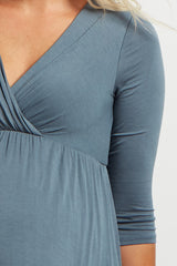 PinkBlush Slate Blue Draped Front 3/4 Sleeve Maternity/Nursing Top