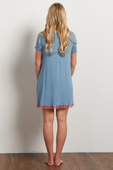 Blue Lace Trim V-Neck Maternity Sleep Dress