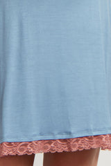 Blue Lace Trim V-Neck Maternity Sleep Dress