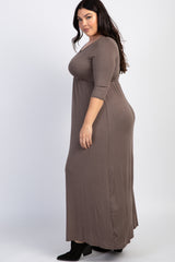 Mocha 3/4 Sleeve Plus Maxi Dress
