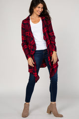 Red Flannel Crochet Accent Draped Cardigan