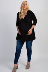 Black Draped Front 3/4 Sleeve Maternity/Nursing Plus Top