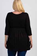 Black Draped Front 3/4 Sleeve Maternity/Nursing Plus Top