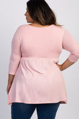 Pink Draped Front 3/4 Sleeve Nursing Plus Top
