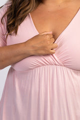 Pink Draped Front 3/4 Sleeve Nursing Plus Top