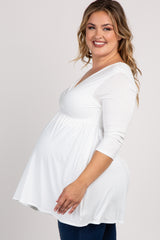 Ivory Draped Front 3/4 Sleeve Maternity/Nursing Plus Top
