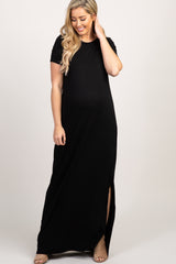 PinkBlush Black Basic Side Slit Maternity Maxi Dress