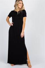 PinkBlush Black Basic Side Slit Maxi Dress