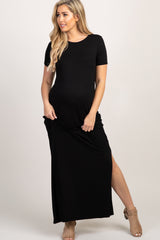 PinkBlush Black Basic Side Slit Maternity Maxi Dress