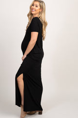 PinkBlush Black Basic Side Slit Maternity Maxi Dress
