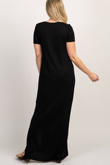 PinkBlush Black Basic Side Slit Maternity Maxi Dress