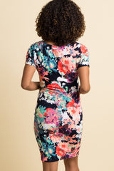 PinkBlush Navy Neon Floral Print Fitted Maternity Dress