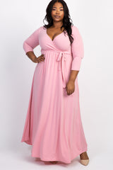 PinkBlush Pink Sash Tie Wrap Plus Maxi Dress