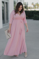 PinkBlush Pink Sash Tie Wrap Plus Maxi Dress