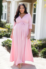 PinkBlush Pink Sash Tie Wrap Plus Maternity Maxi Dress