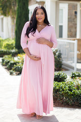 PinkBlush Pink Sash Tie Wrap Plus Maternity Maxi Dress