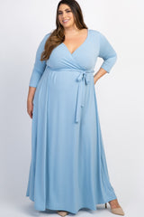 PinkBlush Periwinkle Draped 3/4 Sleeve Plus Maternity Maxi Dress