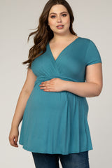 PinkBlush Light Hunter Green Draped Front Plus Maternity/Nursing Top