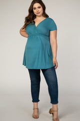 PinkBlush Light Hunter Green Draped Front Plus Maternity/Nursing Top