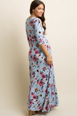 Blue Floral Maternity/Nursing Maxi Wrap Dress