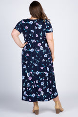 Navy Floral Hi-Low Plus Maternity Wrap Dress