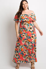 PinkBlush Coral Floral Off Shoulder Plus Maxi Dress