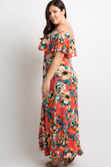 PinkBlush Coral Floral Off Shoulder Plus Maxi Dress