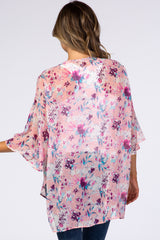 Light Pink Floral Chiffon Bell Sleeve Cover Up