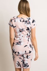 PinkBlush Light Pink Floral V Neck Fitted Maternity Dress