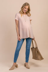 PinkBlush Pink Solid Scalloped Hem Maternity Top