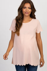 PinkBlush Pink Solid Scalloped Hem Maternity Top